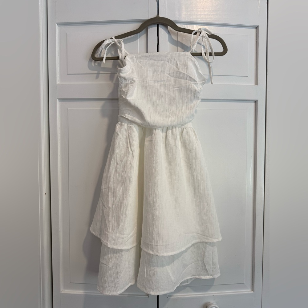 NWT | Arshiner Girls White Tie-Strap Tiered Dress | Size 10